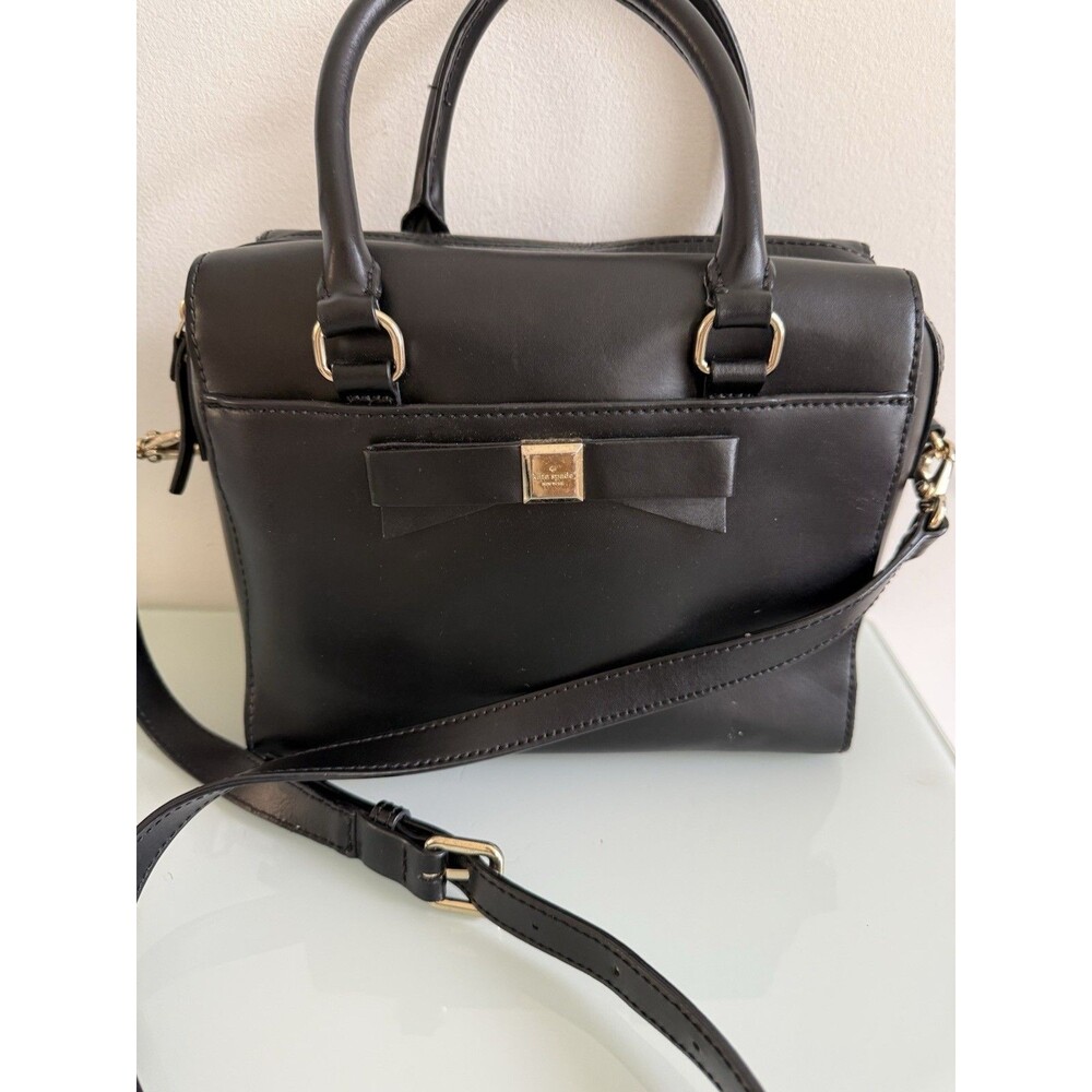 Kate Spade New York Black Leather Bow Satchel Crossbody Bag Gold Hardware
